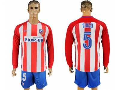 Atletico Madrid #5 Tiago Home Long Sleeves Soccer Club Jersey