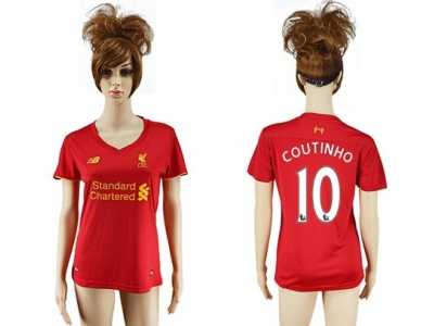 Women's Liverpool #10 Coutinho Red Home Soccer Club Jersey