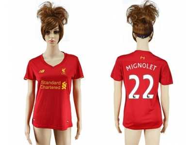 Women's Liverpool #22 Mignolet Red Home Soccer Club Jersey