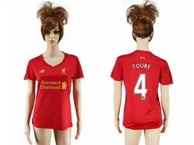 Women's Liverpool #4 Toure Red Home Soccer Club Jersey
