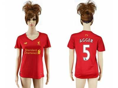 Women's Liverpool #5 Agger Red Home Soccer Club Jersey