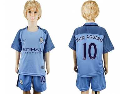 Manchester City #10 Kun Aguero Home Kid Soccer Club Jersey