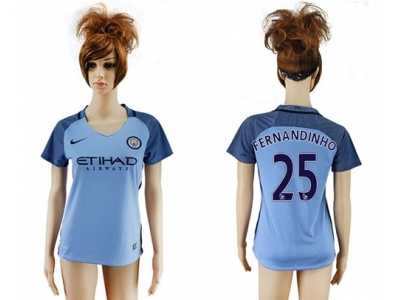 Women's Manchester City #25 Fernandinho Home Soccer Club Jersey