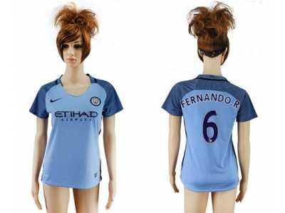 Women's Manchester City #6 Fernando.R Home Soccer Club Jersey