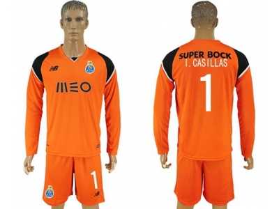 Oporto #1 I.Casillas Orange Goalkeeper Long Sleeves Soccer Club Jersey