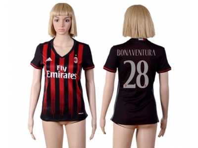 Women's AC Milan #28 Bonaventura Home Soccer Club Jersey