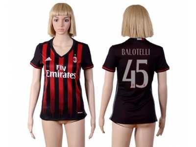 Women\'s AC Milan #45 Balotelli Home Soccer Club Jersey