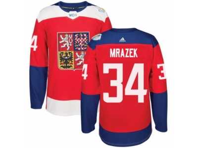 Men's Adidas Team Czech Republic #34 Petr Mrazek Premier Red Away 2016 World Cup of Hockey Jersey