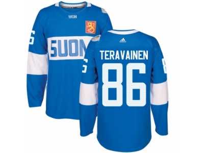 Men's Adidas Team Finland #86 Teuvo Teravainen Authentic Blue Away 2016 World Cup of Hockey Jersey