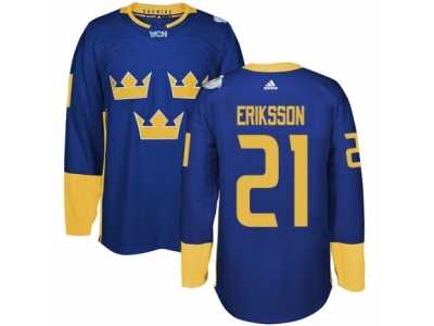 Men's Adidas Team Sweden #21 Loui Eriksson Premier Royal Blue Away 2016 World Cup of Hockey Jersey