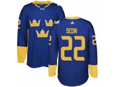 Men's Adidas Team Sweden #22 Daniel Sedin Authentic Royal Blue Away 2016 World Cup of Hockey Jersey