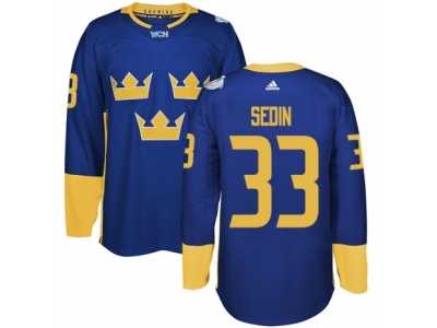 Men's Adidas Team Sweden #33 Henrik Sedin Premier Royal Blue Away 2016 World Cup of Hockey Jersey