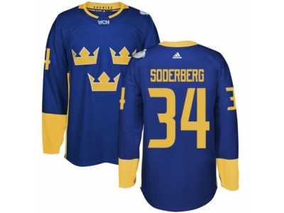 Men's Adidas Team Sweden #34 Carl Soderberg Premier Royal Blue Away 2016 World Cup of Hockey Jersey