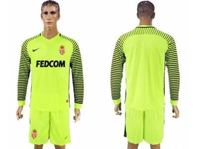 Monaco Blank Shiny Green Goalkeeper Long Sleeves Soccer Club Jersey