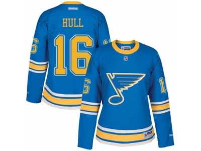 Women's Reebok St. Louis Blues #16 Brett Hull Authentic Blue 2017 Winter Classic NHL Jersey