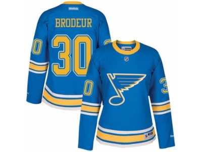 Women's Reebok St. Louis Blues #30 Martin Brodeur Authentic Blue 2017 Winter Classic NHL Jersey