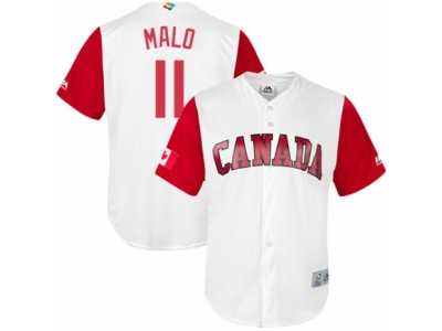 Men's Canada Baseball Majestic #11 Jonathan Malo White 2017 World Baseball Classic Replica Team Jersey