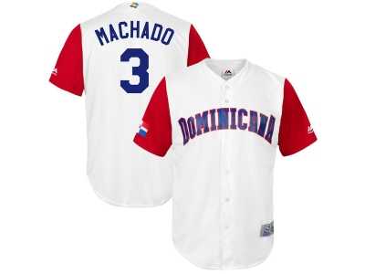 Men's Dominican Republic Baseball #3 Manny Machado Majestic White 2017 World Baseball Classic Jersey