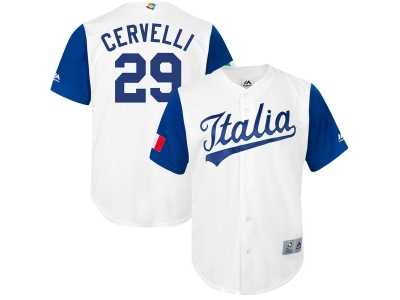 Men's Italy Baseball #29 Francisco Cervelli Majestic White 2017 World Baseball Classic Jersey