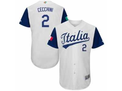 Men's Italy Baseball Majestic #2 Gavin Cecchini White 2017 World Baseball Classic Authentic Team Jersey