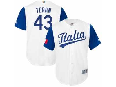 Men's Italy Baseball Majestic #43 Carlos Teran White 2017 World Baseball Classic Replica Team Jersey