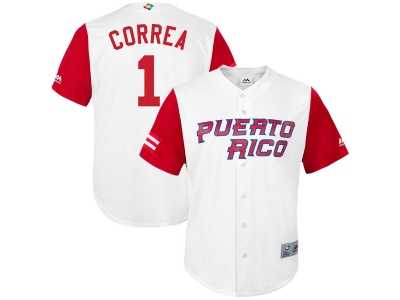 Men's Puerto Rico Baseball #1 Carlos Correa Majestic White 2017 World Baseball Classic Jersey