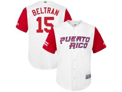 Men's Puerto Rico Baseball #15 Carlos Beltran Majestic White 2017 World Baseball Classic Jersey