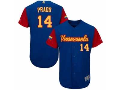 Men's Venezuela Baseball Majestic #14 Martin Prado Royal Blue 2017 World Baseball Classic Authentic Team Jersey