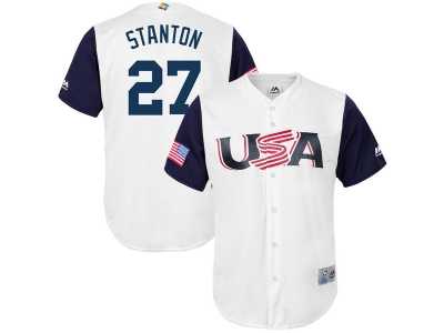Men's USA Baseball #27 Giancarlo Stanton Majestic White 2017 World Baseball Classic Jersey