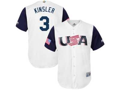 Men's USA Baseball #3 Ian Kinsler Majestic White 2017 World Baseball Classic Jersey