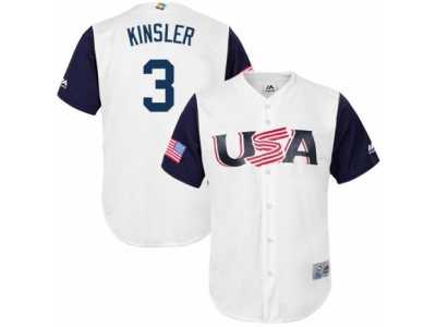 Youth USA Baseball Majestic #3 Ian Kinsler White 2017 World Baseball Classic Replica Team Jersey
