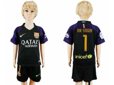 Barcelona #1 Ter Stegen Black Goalkeeper Kid Soccer Club Jersey