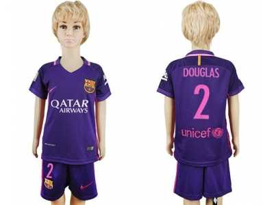 Barcelona #2 Douglas Away Kid Soccer Club Jersey