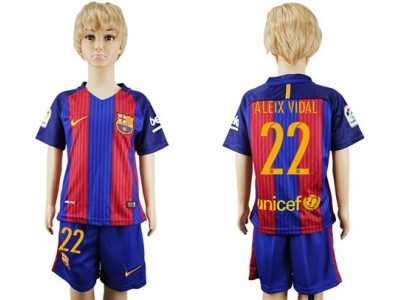 Barcelona #22 Aleix Vidal Home Kid Soccer Club Jersey