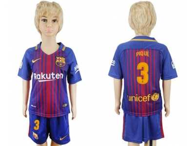 Barcelona #3 Pique Home Kid Soccer Club Jers