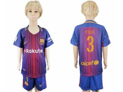Barcelona #3 Pique Home Kid Soccer Club Jerse