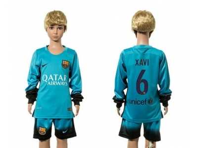 Barcelona #6 Xavi SEC Away Long Sleeves Kid Soccer Club Jersey