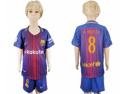 Barcelona #8 A.Iniesta Home Kid Soccer Club Jerse