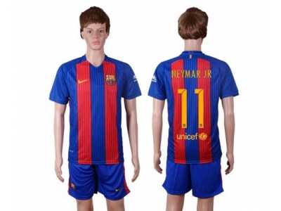 Barcelona #11 Neymar Jr Home With Blue Shorts Soccer Club Jersey