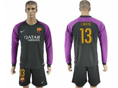 Barcelona #13 C.Bravo Black Goalkeeper Long Sleeves Soccer Club Jerseys