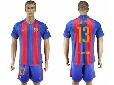 Barcelona #13 C.Bravo Home With Blue Shorts Soccer Club Jersey