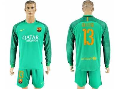 Barcelona #13 Cillesse Green Goalkeeper Long Sleeves Soccer Club Jersey