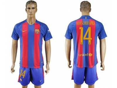Barcelona #14 Mascherano Home With Blue Shorts Soccer Club Jersey