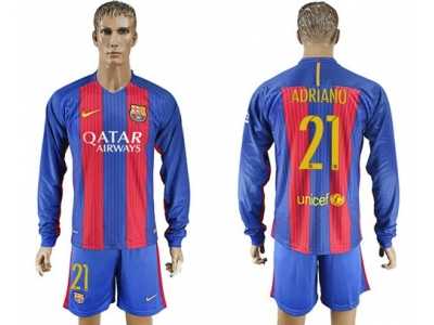 Barcelona #21 Adriano Home Long Sleeves Soccer Club Jersey