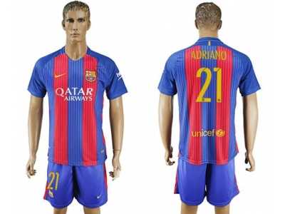 Barcelona #21 Adriano Home With Blue Shorts Soccer Club Jersey