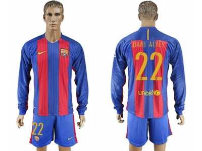 Barcelona #22 Dani Alves Home Long Sleeves Soccer Club Jerseys