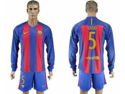 Barcelona #5 Sergio Home Long Sleeves Soccer Club Jerseys
