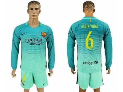 Barcelona #6 Aleix Vidal Sec Away Long Sleeves Soccer Club Jersey