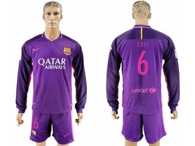 Barcelona #6 Xavi Away Long Sleeves Soccer Club Jersey