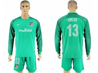 Atletico Madrid #13 Oblak Green Goalkeeper Long Sleeves Soccer Club Jerseys